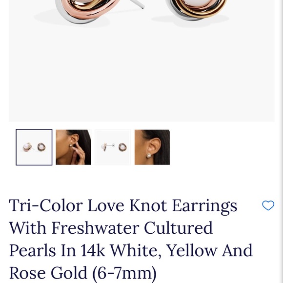 14K Gold Cultured Pearl Love Knot Stud Earrings 7mm - Picture 9 of 10